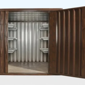 wood-effect flat packed storage container 2m x 2.1m